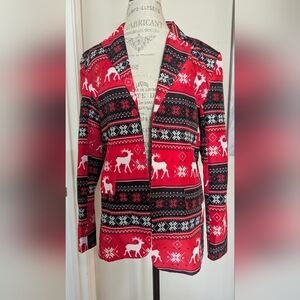 Festive Red and Black Reindeer Blazer Size large. Women's NEW WITHOUT TAG.
